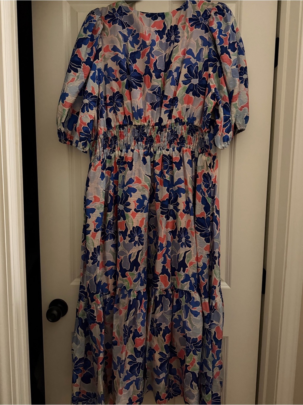 Caslon Floral Puff-Sleeve Maxi Dress in Blue and Pink - Picture 3 of 5